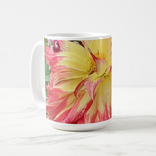 Rosa och Gult Dahlia Kaffemugg (Framsida vänster)