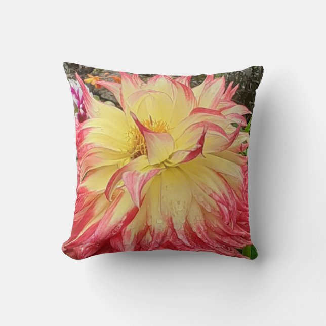 Rosa och Gult Dahlia Kudde (Framsida)