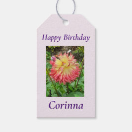Rosa och Gult Dahlia Presentetikett