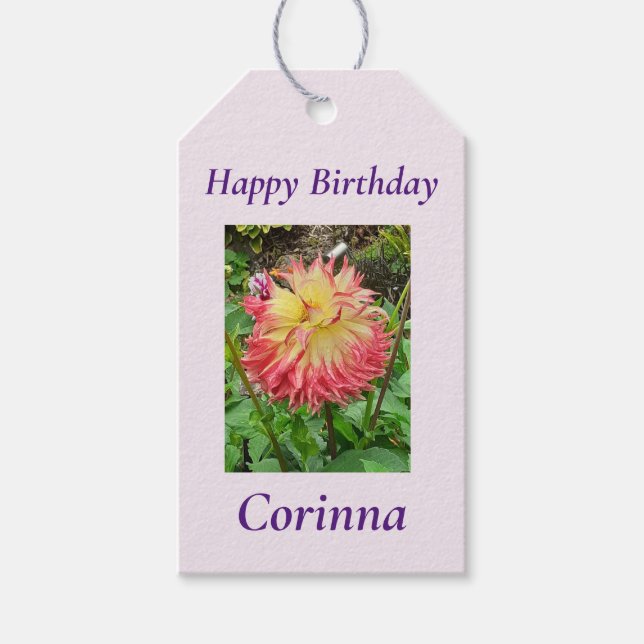 Rosa och Gult Dahlia Presentetikett (Framsidan)