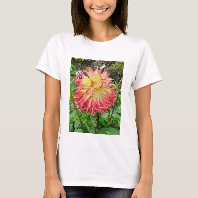 Rosa och Gult Dahlia T Shirt (Framsida)
