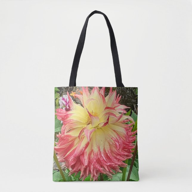Rosa och Gult Dahlia Tygkasse (Framsida)