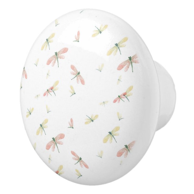 Rosa och Gult Dragonflies på vit keramisk knopp (Höger)