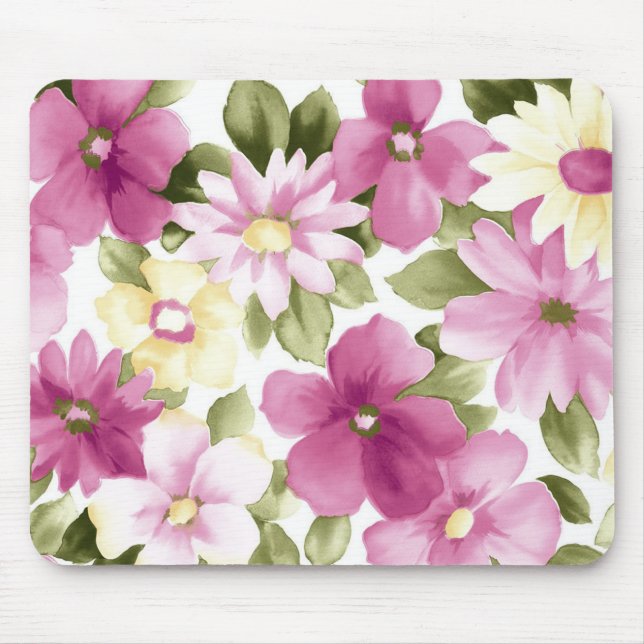 Rosa och Gult Floers Mönster Mousepad Musmatta (Framsidan)