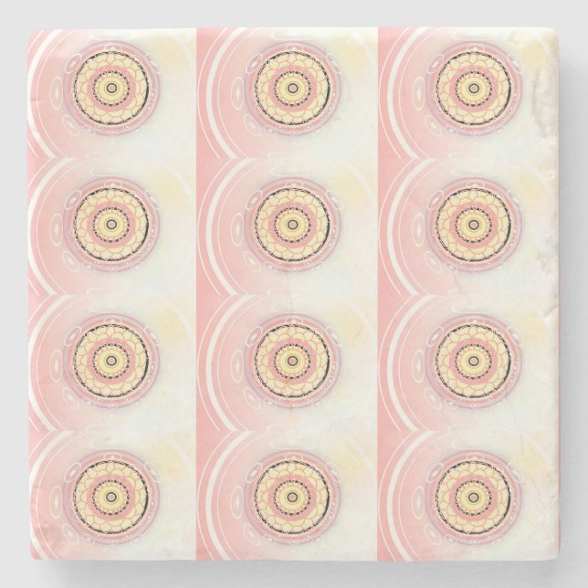 Rosa och Gult för Mandala Stil Art Design Stenunderlägg (Framsidan)