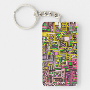Rosa och Gult Geometric Square pop art Nyckelring