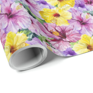 Rosa och Gult Hibiscus Blommor Blommigt Gift Wrap Presentpapper