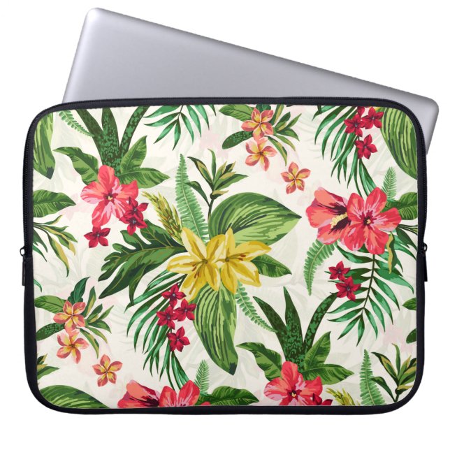 Rosa och Gult Hibiscus Mönster Laptop Sleeve (Framsidan)
