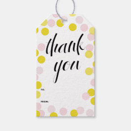 Rosa och Gult Konfetti Polka dots Tack Presentetikett