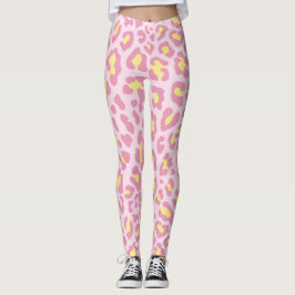 Rosa och Gult Leopard Skriv ut Leggings