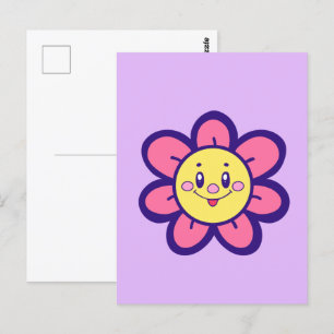 Rosa och Gult Lycklig blomma Vykort
