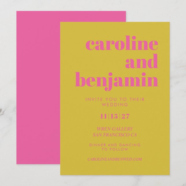 Rosa och Gult, modern Bröllop Inbjudningar (Fram/baksida)