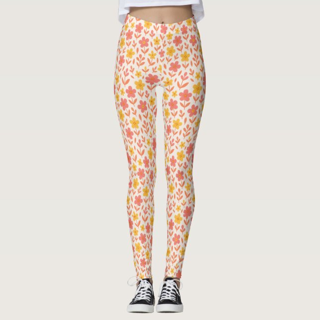 Rosa och gult mönster leggings (Framsida)