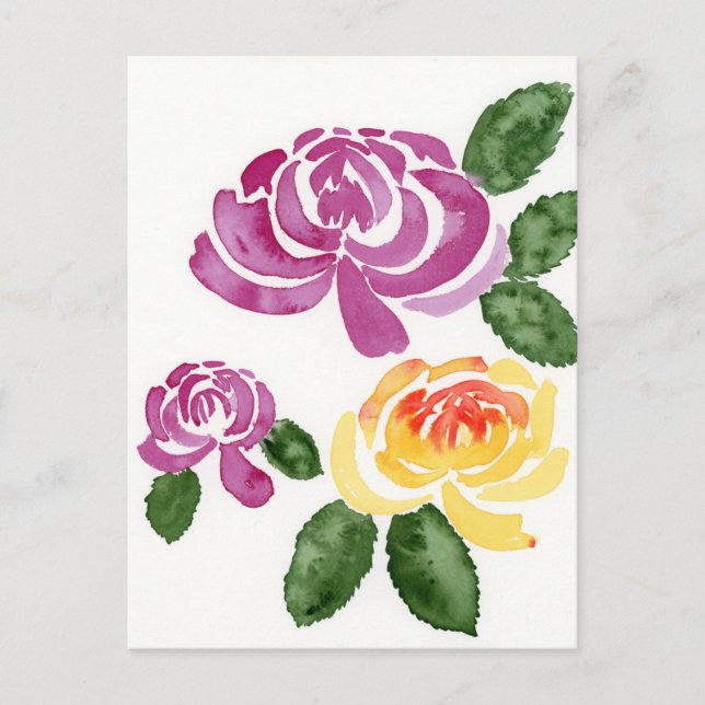 Rosa och Gult Peonies Flowers, Peony Postcard Vykort (Framsida)