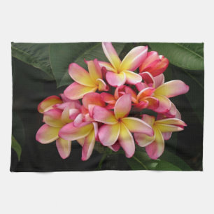 Rosa och Gult Plumeria Blommor Handduk Kökshandduk