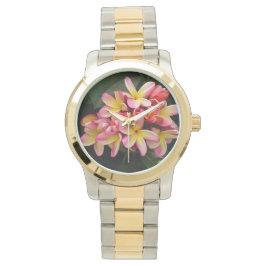 Rosa och Gult Plumeria Flowers Two-Tone Watch Armbandsur