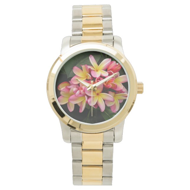 Rosa och Gult Plumeria Flowers Two-Tone Watch Armbandsur (Framsida)