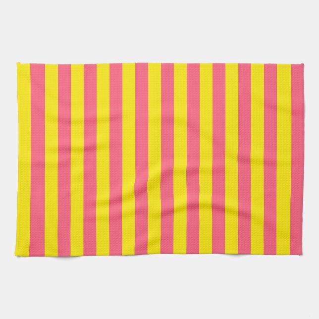 Rosa och Gult Rand Design Kökshandduk (Horisontell)