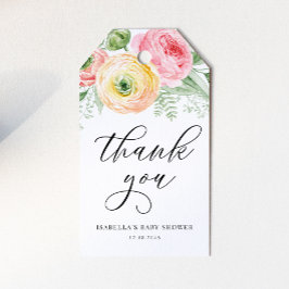 Rosa och Gult Ranunculus Baby Shower Tack Presentetikett