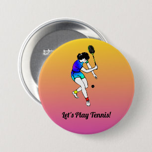 Rosa och Gult Retro Women's Tennis Player Knapp