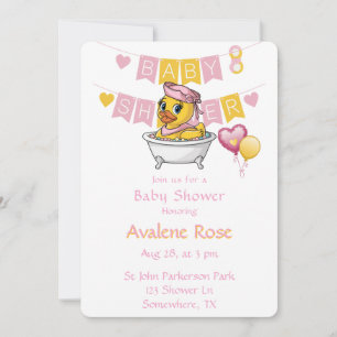 Rosa och Gult Rubber Anka Girl Baby Shower Inbjudningar