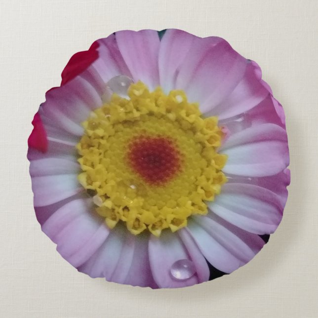 Rosa och gult rund kudde (Framsidan)