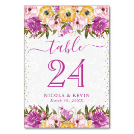 Rosa och Gult sommarblommor Bröllop Bordsnummer