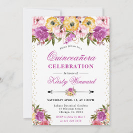 Rosa och Gult sommarblommor Quinceanera Inbjudningar