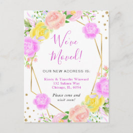 Rosa och Gult Sommarblommor Ram Vi har flyttat Vykort