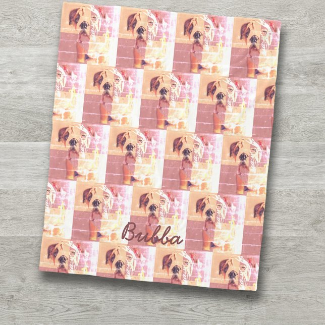 Rosa och Gult Tiled för engelska Bulldog Fleecefilt (Snuggle up with this cute personalized Bulldog blanket. Bulldog mom's will love the tiled design!)