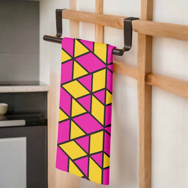 Rosa och Gult Triangles Mönster Kökshandduk (Kitchen Towel)