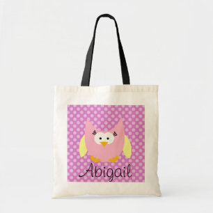 Rosa och Gult Uggla på Personligen Dot Tote Bag Tygkasse