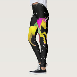 Rosa och Gult Unicorn Jumping through a Doughnut Leggings