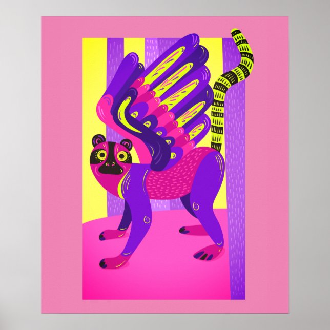 Rosa och gult utskrift av stamdjur poster (Framsidan)