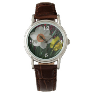 Rosa och Gult Vår blommor i Daffodils Armbandsur
