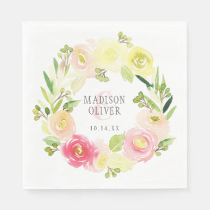Rosa och Gult Vattenfärgad Blommigt Utandning BR Pappersservett