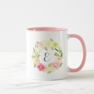 Rosa och Gult Vattenfärgad Blommigt Utandning   Mo Mugg