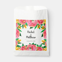 Rosa och Gult Vattenfärgning Blommigt Bröllop Napk