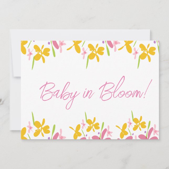 Rosa och Gult vildblomma Baby i Bloom Inbjudningar (Framsida)