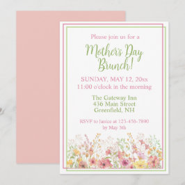 Rosa och Gult Wildblommor Mors dag Brunch Inbjudningar