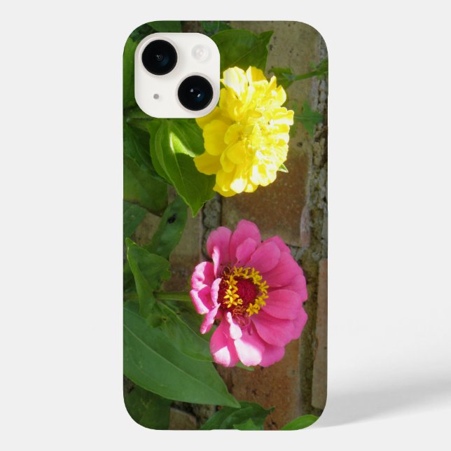 Rosa och Gult Zinnias iPhone 4 Case (Baksida)