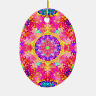 Rosa- och gultKaleidoscopeFractal Julgransprydnad Keramik