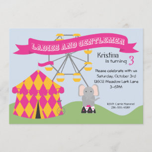 Rosa- och gultkarnevalfödelsedagsfest inbjudan