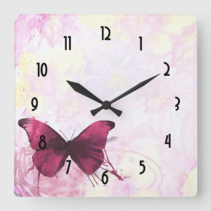 Rosa- och gultvattenfärgen blommar med fjärilen fyrkantig klocka