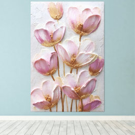 Rosa och gyllene blommor Textur Abstrakt Väggkonst Canvastryck