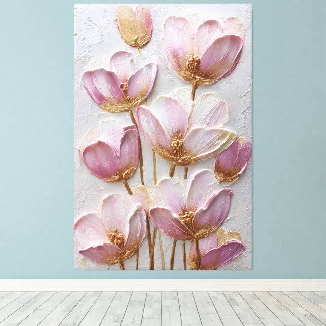 Rosa och gyllene blommor Textur Abstrakt Väggkonst Canvastryck (Insitu (trägolv))