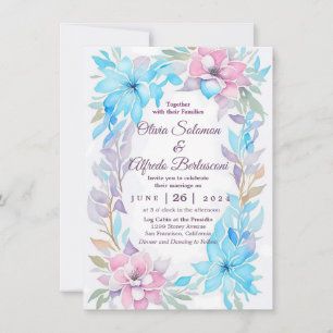 Rosa och havets Blommigt för blått vatten i inbju Inbjudningar