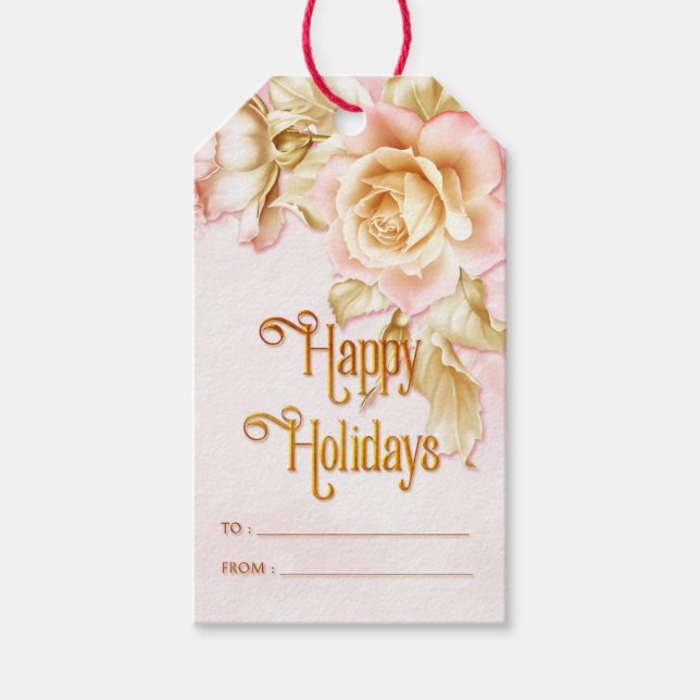 Rosa och Helgdag Glad helg Presentetikett (Framsidan)