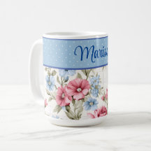 Rosa och Himmel Blue Blommigt och Polka dots Mugg