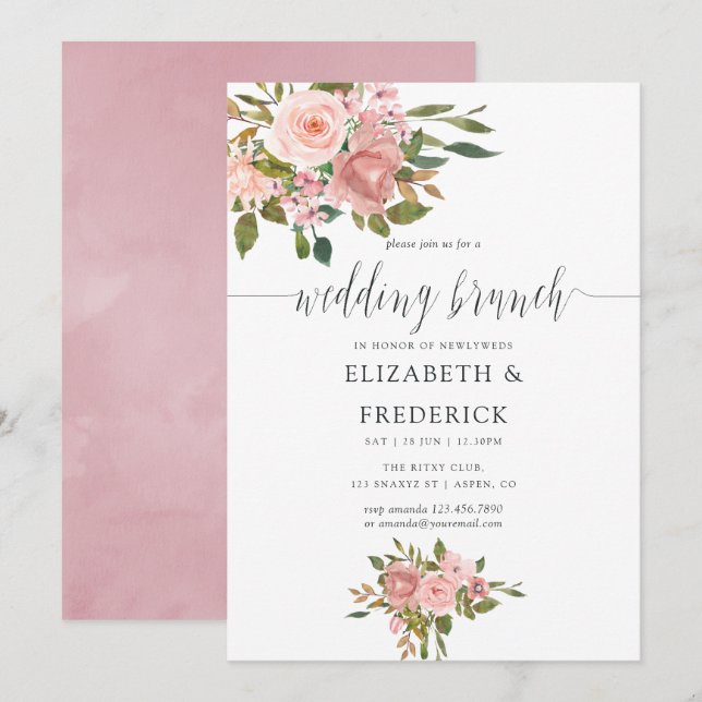  Rosa och inbjudan till Brunch i Bröllop vid Ro Gu (Fram/baksida)